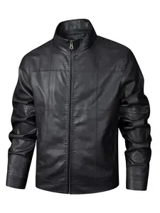 Winter Men's PU Leather Biker Jacket - Stylish Stand Collar Slim Fit Casual Business Outerwear