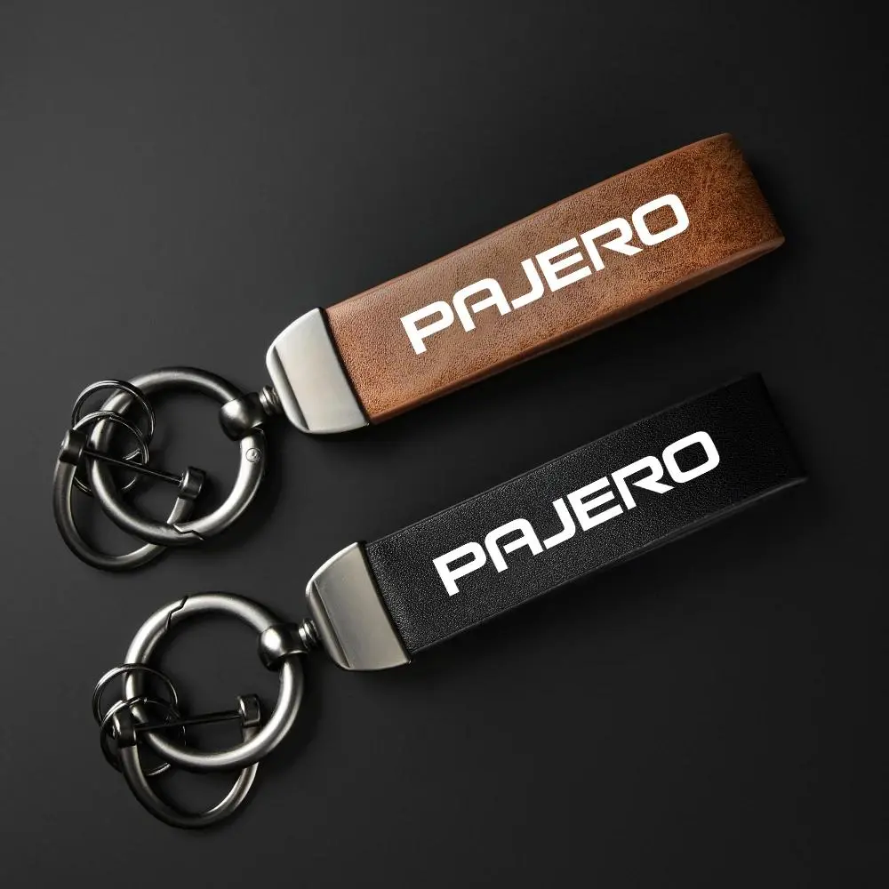 Car Keychain, PU Leather Car Keychain, Simple Design Car Keychain for Mitsubishi Pajero, Car Interior Accessories