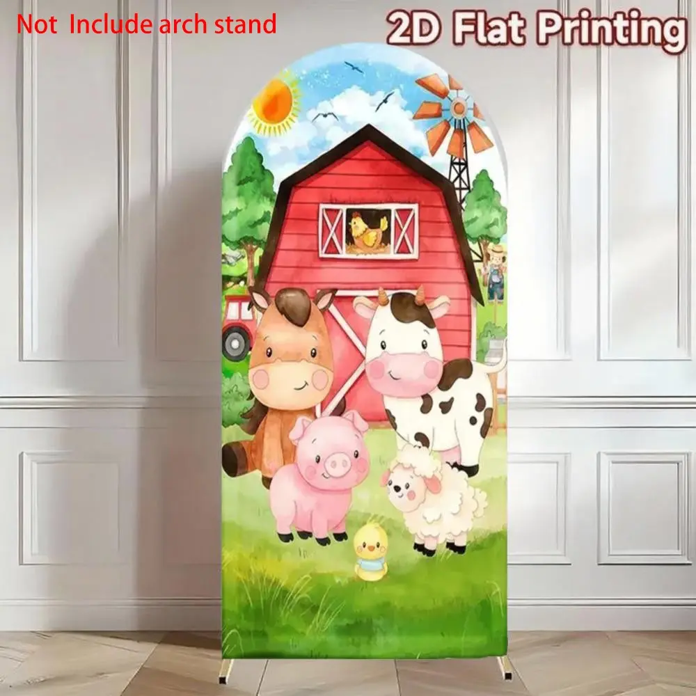 Farm Barn  Arch Covers Stretchy Polyester Backdrop Banner with Farm Animals Photography Background for Wedding, Birthday Party, Baby Shower, Happy Birthday Backdrop