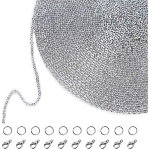 33 Feet Necklace Chains Stainless Steel DIY Link Chain Necklaces with 20 Lobster Clasps and 30 Jump Rings for Jewelry Making(1.5 mm Wide)