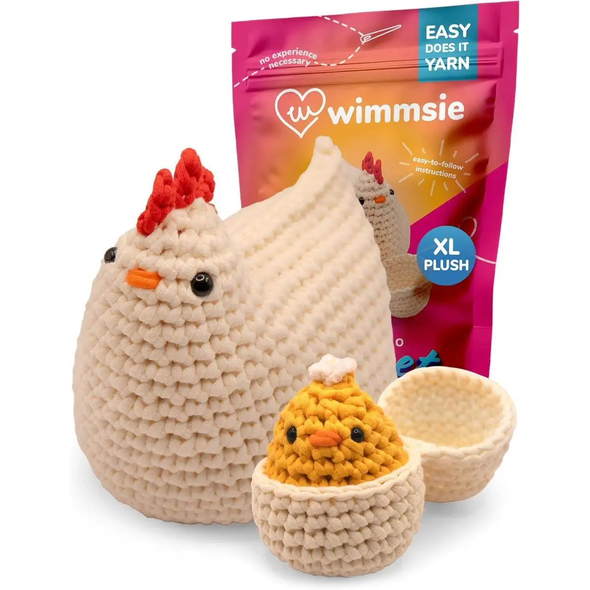 Crochet Animal Kit for Beginners - Easy Beginner Crochet Kit for Kids - Amigurumi Chicken Chick & Egg - 3 Kawaii Stuffed Animals - Cute DIY Yarn Plush