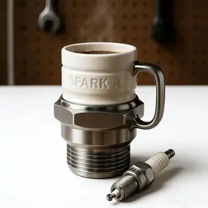 Vintage Classic Spark Plug Coffee Mug - Dual-Use Automotive Style Cup & Decor, PC & Stainless Steel Eco-Friendly Reusable Mug, Perfect Gift for Car Enthusiasts, Men, Father's Day & Christmas, Ideal for Garage Decor