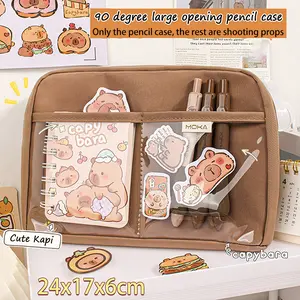 Large Capacity Kawaii Capybara Multi Layered Separated Stationery Bag Pencil Case Cosmetic Bag School Office Supplies Stationery