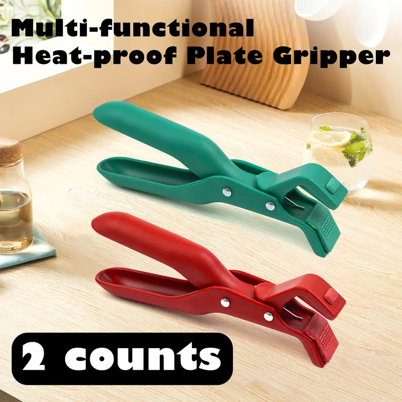 2-Count Set Silicone Hot Plate Gripper Holder Tongs, Ergonomic Grip Household Cooking Gadget, Anti-Scald Home Kitchen Accessory Utensils, Fits Bowls & Pans Cooking Accessories (Red & Green)