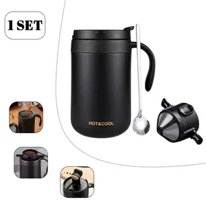 Portable Hand-Brew Coffee Set, Stainless Steel Insulated Cup, Outdoor Travel Coffee Kit, Foldable Filter, Reusable Mesh, Coffee Spoon