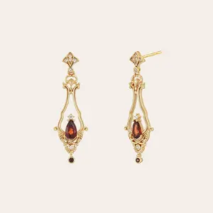 Vintage Garnet Gemstones Earrings in 14k Gold with Delicate Design and Red Gemstones, Handmade Jewelry for Her - Perfect Gift for Mom