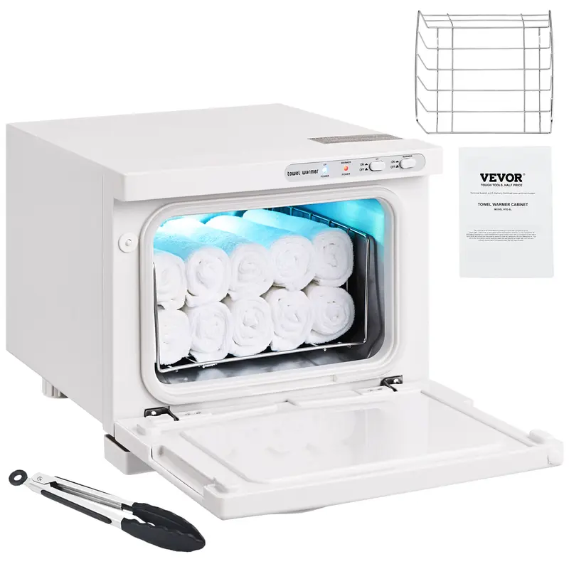 VEVOR Thermal Anti-Rust Aluminium Towel Warmer Cabinet, 8L 2-in-1 Unit with Stainless Steel Rack, Holds up to 16 Pieces, All-Round Heating, Disposable Support for Salon Facial Cleaning
