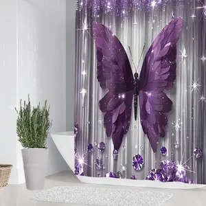 1/4 piece Purple Butterfly Bathroom Set, including soft floor mats, toilet seat cushions, shower curtains, to create elegant decoration and home decor. The floor mats rebound well, absorb water, prevent slipping, and are the first choice for gift giving