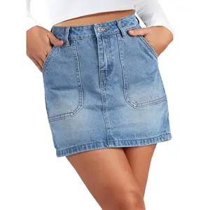 Genleck Denim Skirts for Women – Cargo Jean Skirts with Pockets High Waist Stretch Cute Y2K Casual Mini Skirts Womenswear Bottom