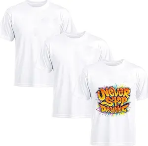 Joyclub 3 PCS White Polyester T Shirts Bulk Sublimation Blanks Unisex Wholesale Crew Neck Short Sleeve for Heat Transfer DIY