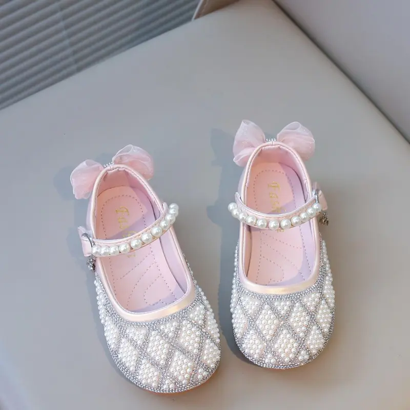 Rhinestone Decorated Bowknot Design Flat Shoes, Fashionable Glittering Flat Shoes for Girls, Casual Comfortable Princess Shoes for Daily Wear, Dollshoes, Fashionable Flats