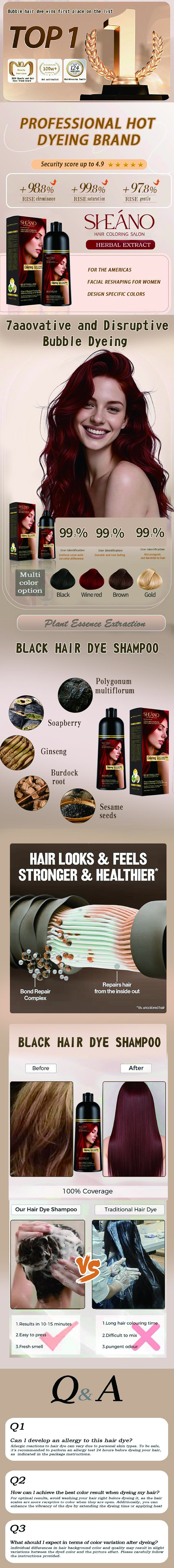 3 in 1 Instant Hair Dye Shampoo, Hair Color for Grey Coverage, Herbal Ingredients, Natural Tinte, Ammonia-Free, Long lasting,Haircare