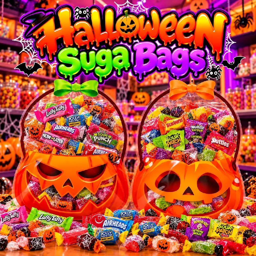 Halloween Pumpkin Fruity Candy Snack Bags, 1lb Sweet Treats