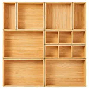 Drawer storage boxes, 9-piece set made of bamboo and wood for kitchen makeup tables and tea trays; suitable for storing tableware and cutlery; small wooden container tray; suitable for bathrooms and offices