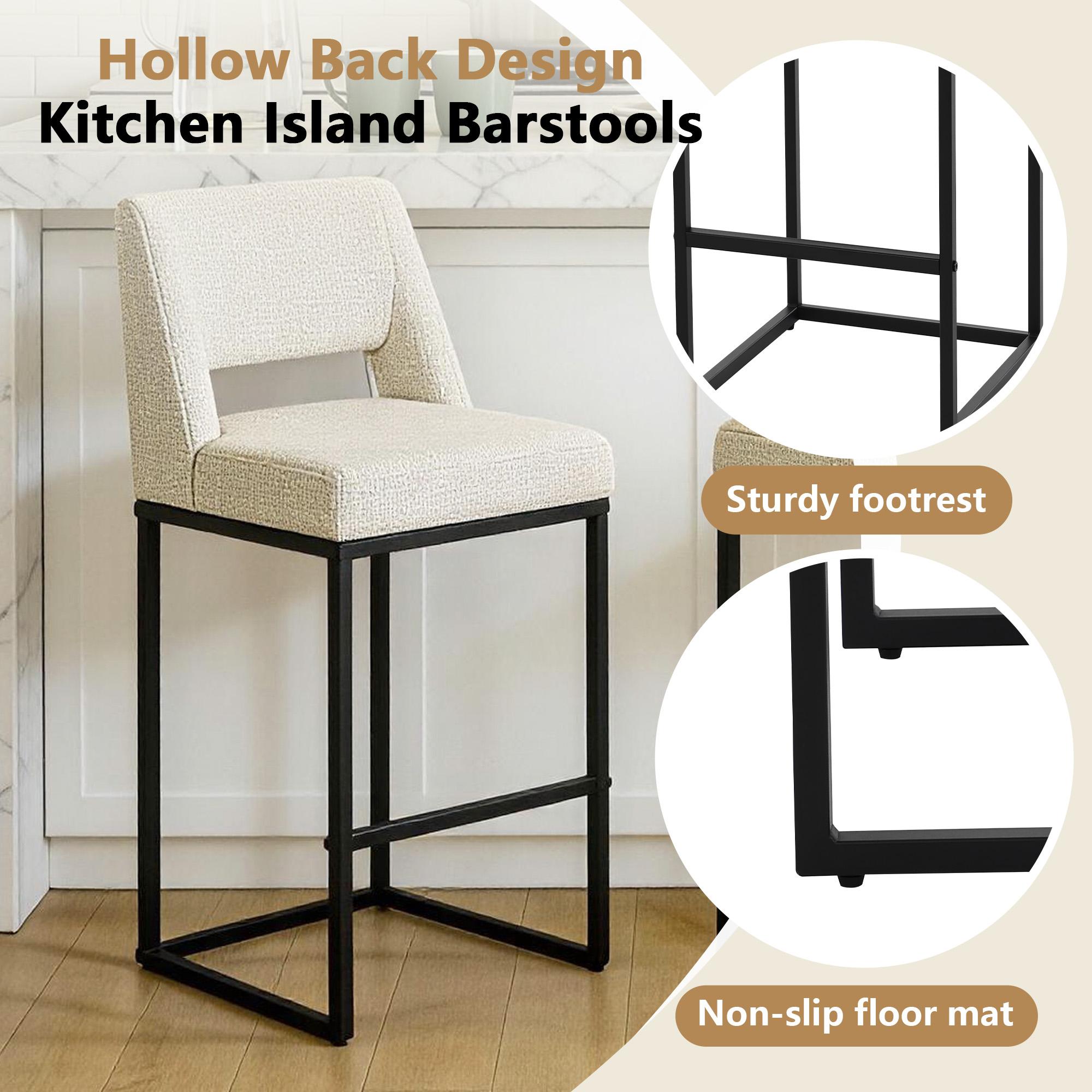 Upholstered Counter Height Stools Set of 2/3/4 Linen Bar Stools with Metal Legs and Open Back for Modern Kitchen Decor