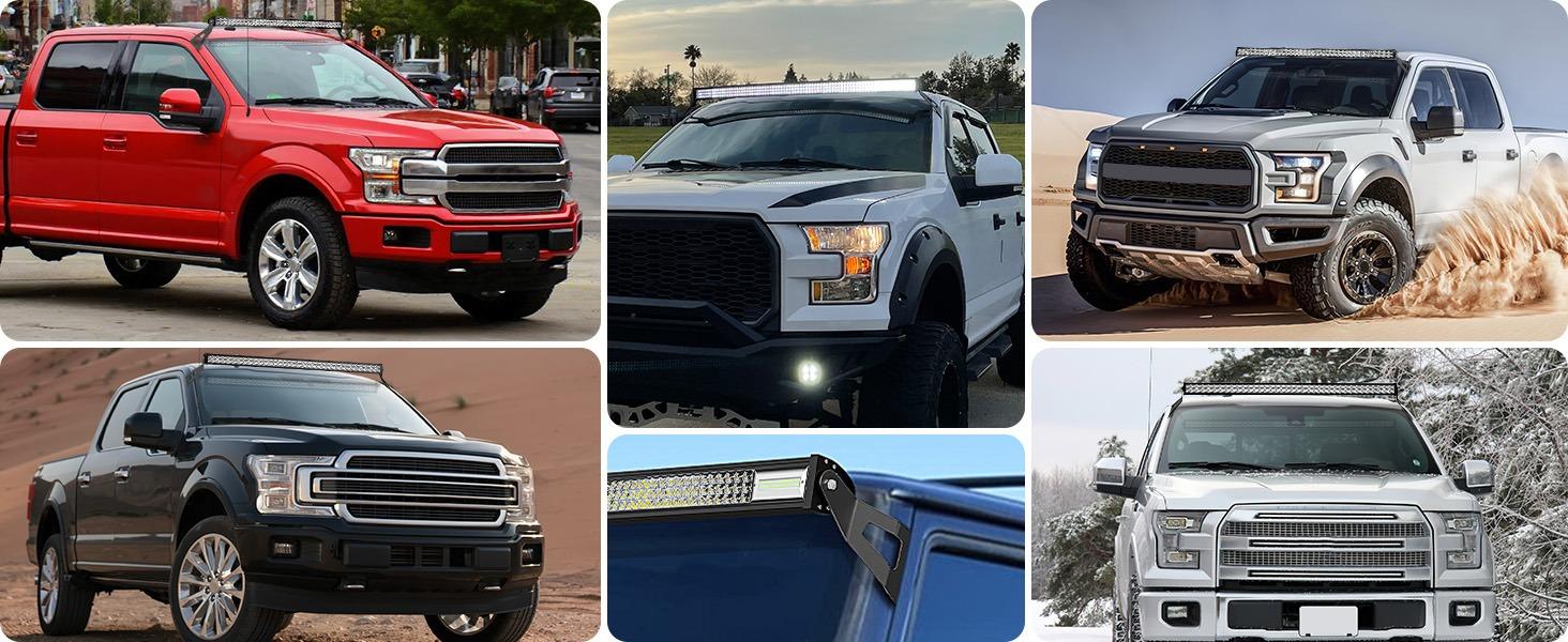 Nilight 2PCS 52 inch Curved LED Light Bar Bracket at Upper Windshield Roof Cab for 2004-2018 Ford F150 & SVT Ra