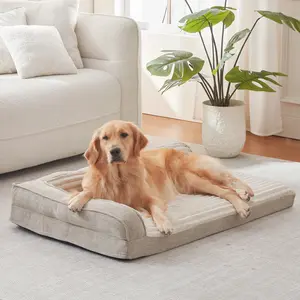 Orthopedic Dog Beds for Large Dogs, XLarge Waterproof Dog Bed with L Bolster Sides, Washable Big Pet Bed with Removable Cover & Non-Slip Bottom, Beige