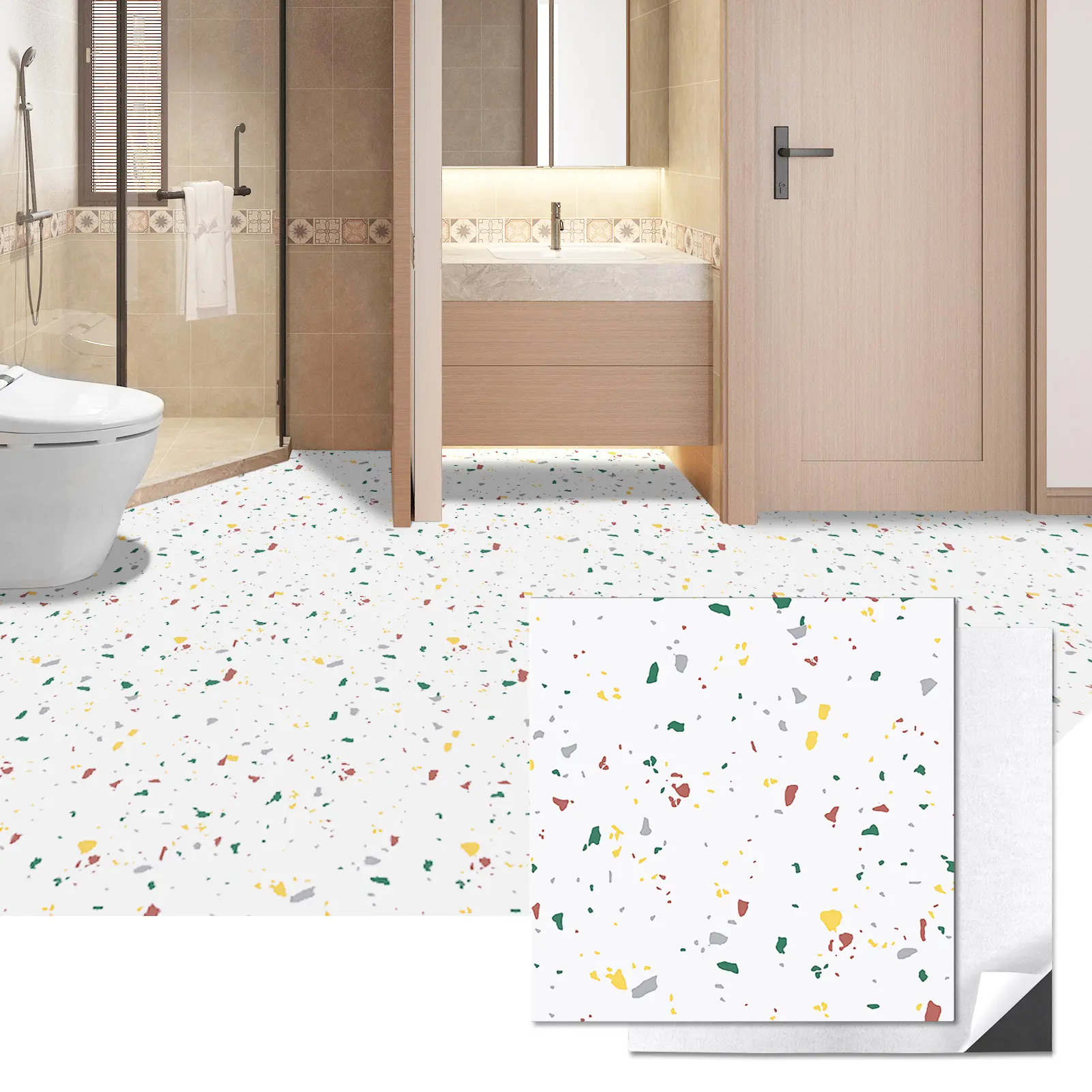 Art3d 12" x 12" Peel and Stick Vinyl Floor Tiles, 30-Pack Durable Modern Design, Waterproof DIY Flooring for High-Traffic Kitchen & Bathroom, 30 Sq.Ft Coverage, 12" X 12" Each