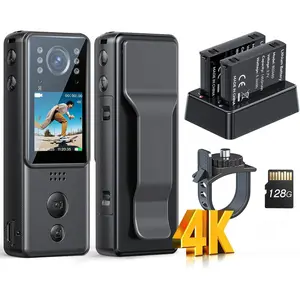 4K Mini  Camera with Video and Audio 128G, 2X 1400mAh &  Dock, A29  Wearable Camera with Night Vision &  Mount for , Vlogging, , Cycling, Daily Recording