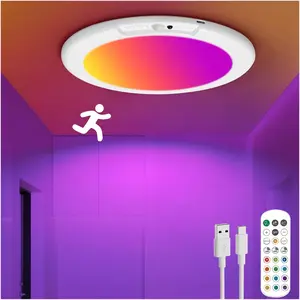 1-Pack Rechargeable Motion Sensor Kitchen Ceiling Light with Remote - Wireless Battery-Operated, 0.55in Magnetic, 13-Color Changing Light for Closet, Bathroom