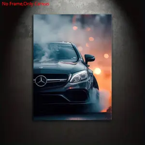 1 Piece/Set Frameless Canvas Painting Print Poster,Classic Realistic Cinematic Vehicle Pop Art,AMG C63 Smoke,Perfect Ideal Gift for German Performance Car Lovers,Bedroom,Study,Office,Toilet,Living Room,Dorm Hallway,Kitchen,Mural,Wall Decoration,Room Decor