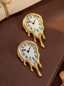 Vintage Courtly Melted Clock Earrings for Women, Unique Mid-Century Design Party Jewelry Gift, Asymmetrical Ear Cuffs for Special Occasions