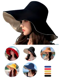Women's Large Brim Sun Hat, Fashionable Double Sided Wide Brim Hat for Women & Girls, Casual Outdoor Sun Protection Cap for Beach Vacation, Adjustable Sunscreen Hat, Sun Bucket Hat