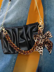 Leopard Print Purse Chain Strap 17.9 Inch Chunky Acrylic Bag Handle Shoulder Strap Replacement with Leopard Bow Keychain Charms Vintage Handbag Decoration Chain Bag Accessories Charms for Women
