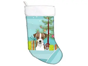 Carolines Treasures BB1574CS Artwork Decor Christmas Stocking, 18x0.25x11 in, Featuring Christmas Tree & Jack Russell Terrier Design