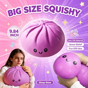 9.84" Jumbo Expressive Dumpling Squishy, Mysecret Bun Fidget Toy, Soft TPR Stress Relief, Perfect Valentine's & Easter Gift for Kids