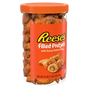 Reese's Filled Pretzels, Peanut Butter Pretzel Nuggets, Crunchy, Ready to Eat, Sweet and Salty Snack, 18oz Jar