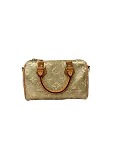 Pre-owned Louis Vuitton leather Crossbody Bags Nano Speedy MonoGlam Gold Metallic Monogram Jacquard Canvas Handle Bag LV2267