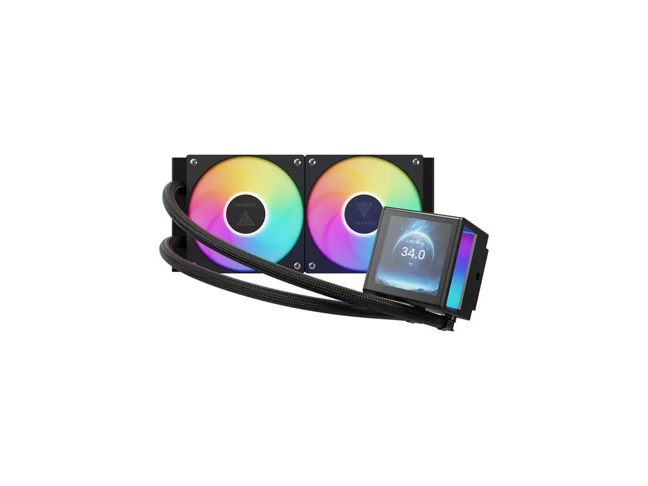 GAMDIAS CHIONE P5-240 Liquid CPU Cooler, 240mm AIO w/Customizable 3.4'' IPS LCD, Rotatable Magnetic Pump, Hidden Cable Fan (Daisy-Chained), Support PWM & ARGB MB Sync, Intel LGA 1851, AMD AM5, Black