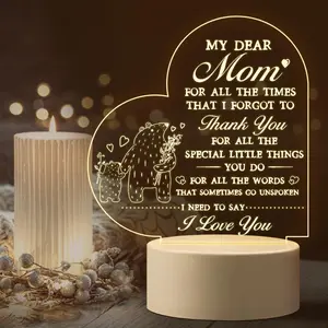 Acrylic Night Light with Base, 1 Count USB Charging LED Bedside Lamp, Creative Desktop Decorative Light, Led Home Decor, Ideal Birthday Gifts for Mom, Delicate Gifts for Mom