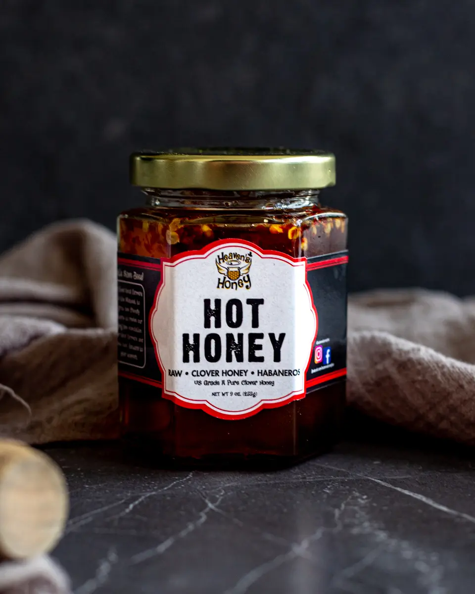 Heaven's Honey Inc. Hot Habanero Honey 9 oz | 100% Raw Natural Unfiltered Unprocessed Honey Sweet Flavor Eco-Friendly Glass Jar