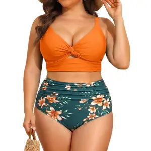 Daci Plus Size Two Piece Swimsuits - Women High Waisted Bikini Tummy Control Bathing Suits Knot Twist Swimwear  SwimWeek  summervibes