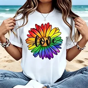 Colorful Sunflower Love Tee - Premium Breathable Cotton Comfort Summer Daily Women’s Top