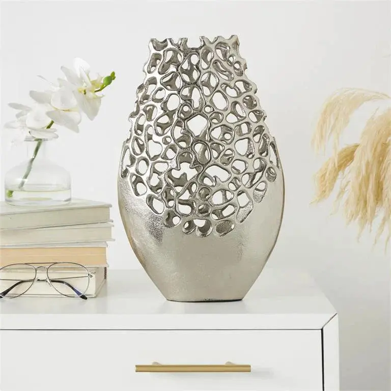 Silver Aluminum Rounded Vase Decor Decoration