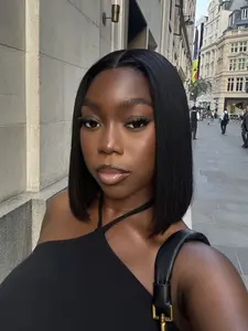 5*5 Lace Front Black Straight Wig Human Hair Perfect Bob Straight Wig,Women’s Simple and fashionable look, Pre Plucked Pre Cut Natural Hairline,Beginner-Friendly Wigs for All-Day Wear, Lace Glueless Wig