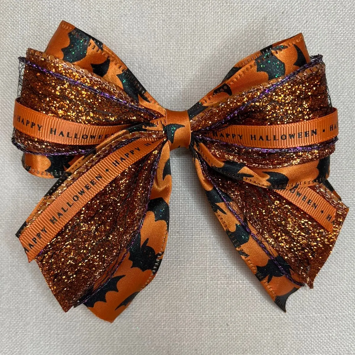 Bewitching Bat Large Handmade Halloween Sparkle Hair Bow