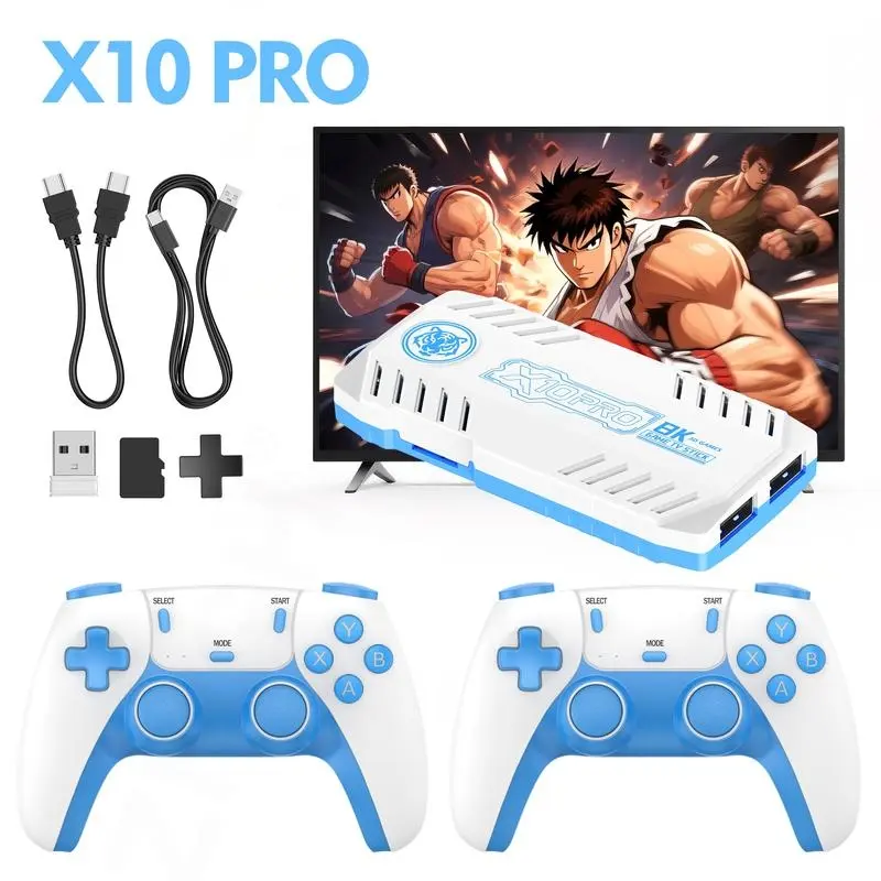 X10 Pro Game Console, Gaming System, Gaming Consoles, Includes Psp & Ps1 Games, 2 Wireless Controllers, 128GB TF Card, Party Ready, Blue Design