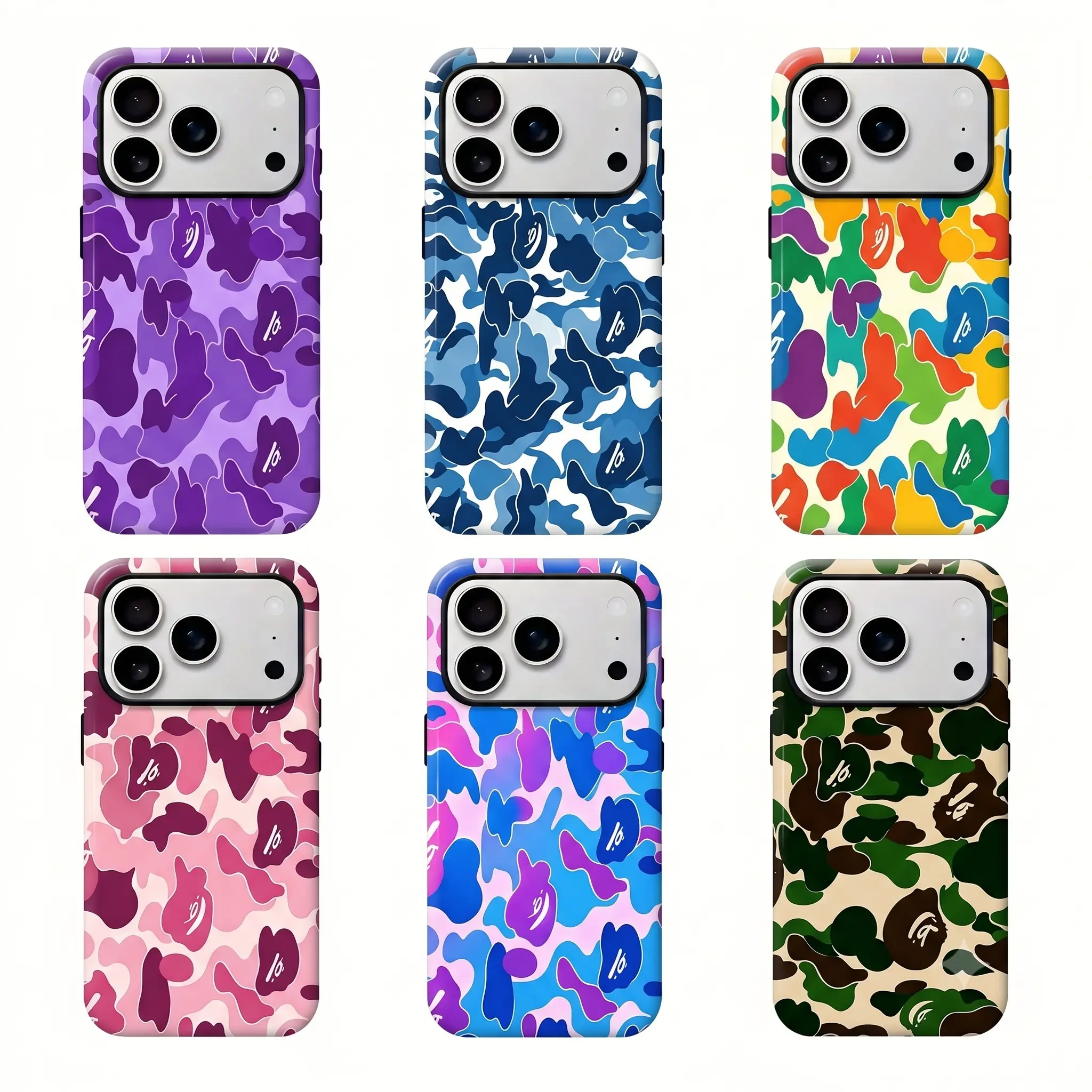 Bape Protective Camo Streetwear Phone Case Suitable for iPhone 17/16/15/14/13/12/11 Pro Max/Plus Impact Resistant Hard Case with Impact Dispersion Technology & Flexible Rubber Liner Glossy Finish UV Protected 2-Piece Design