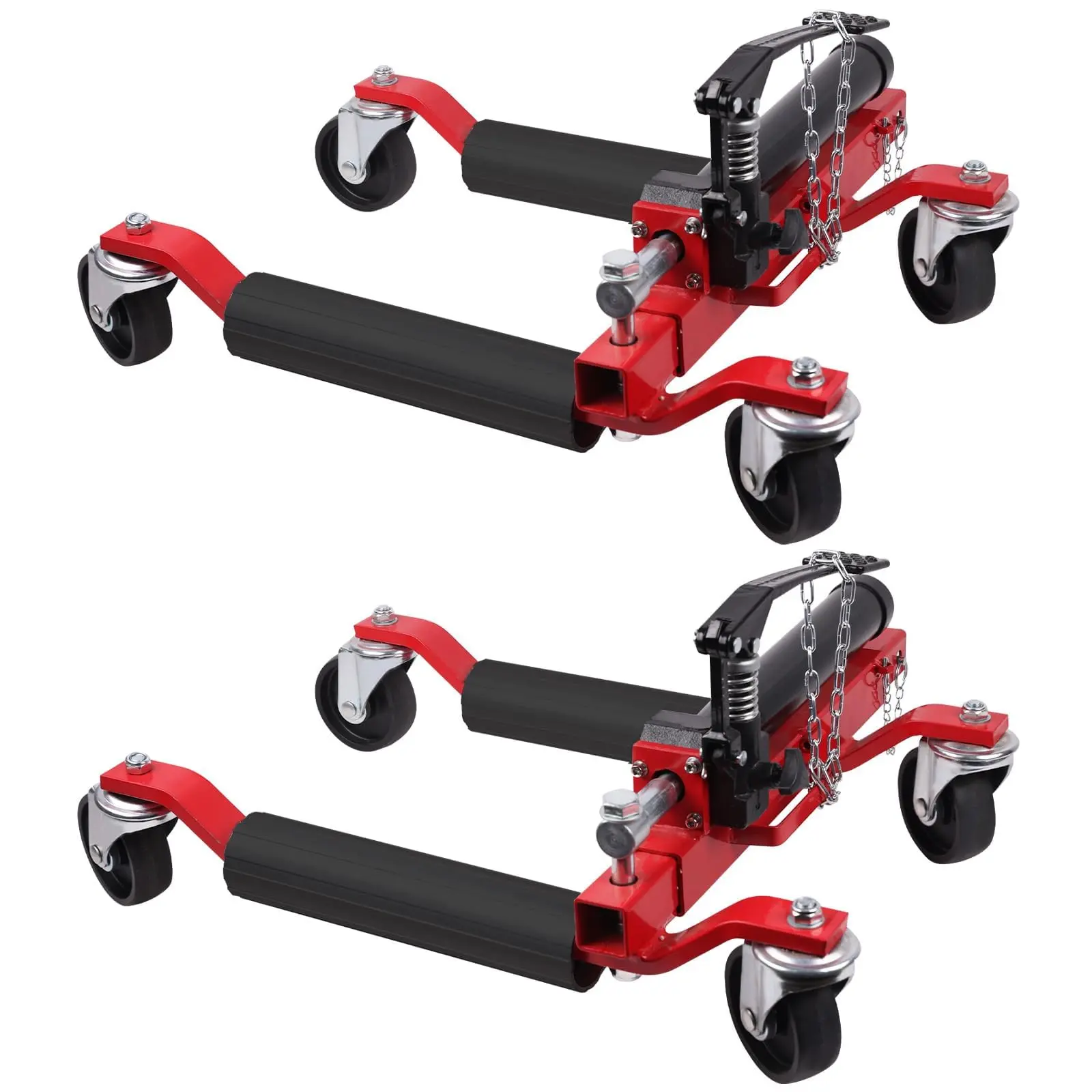 Car Wheel Dolly Set of 2, 1500 LBS Heavy-Duty Hydraulic Tire Jack Dolly with Ratcheting Foot Pedal, Red Portable Vehicle Positioning Dolly for Truck RV Trailer Auto Repair Garage Workshop
