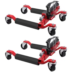 Car Wheel Dolly Set of 2, 1500 LBS Heavy-Duty Hydraulic Tire Jack Dolly with Ratcheting Foot Pedal, Red Portable Vehicle Positioning Dolly for Truck RV Trailer Auto Repair Garage Workshop