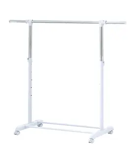 Mainstays Adjustable Rolling Garment Rack Metal Chrome, White, 84-121Wx44Dx123.5-163Hcm