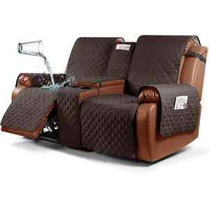Ruaozz Waterproof Recliner Loveseat Cover with Console Non-Slip Couch Covers for Reclining Couches Pet Cover for Double Recliner Sofa Cover with Elastic Straps for Kid Dogs Pets (Chocolate, 2 Seater) Ruaozz