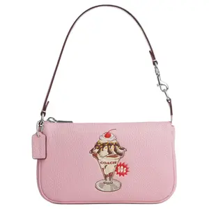 COACH Nolita 19 Sundae Pattern Zip Top Handbag for Women – Pebbled Leather, Small Size, Sakura Pink