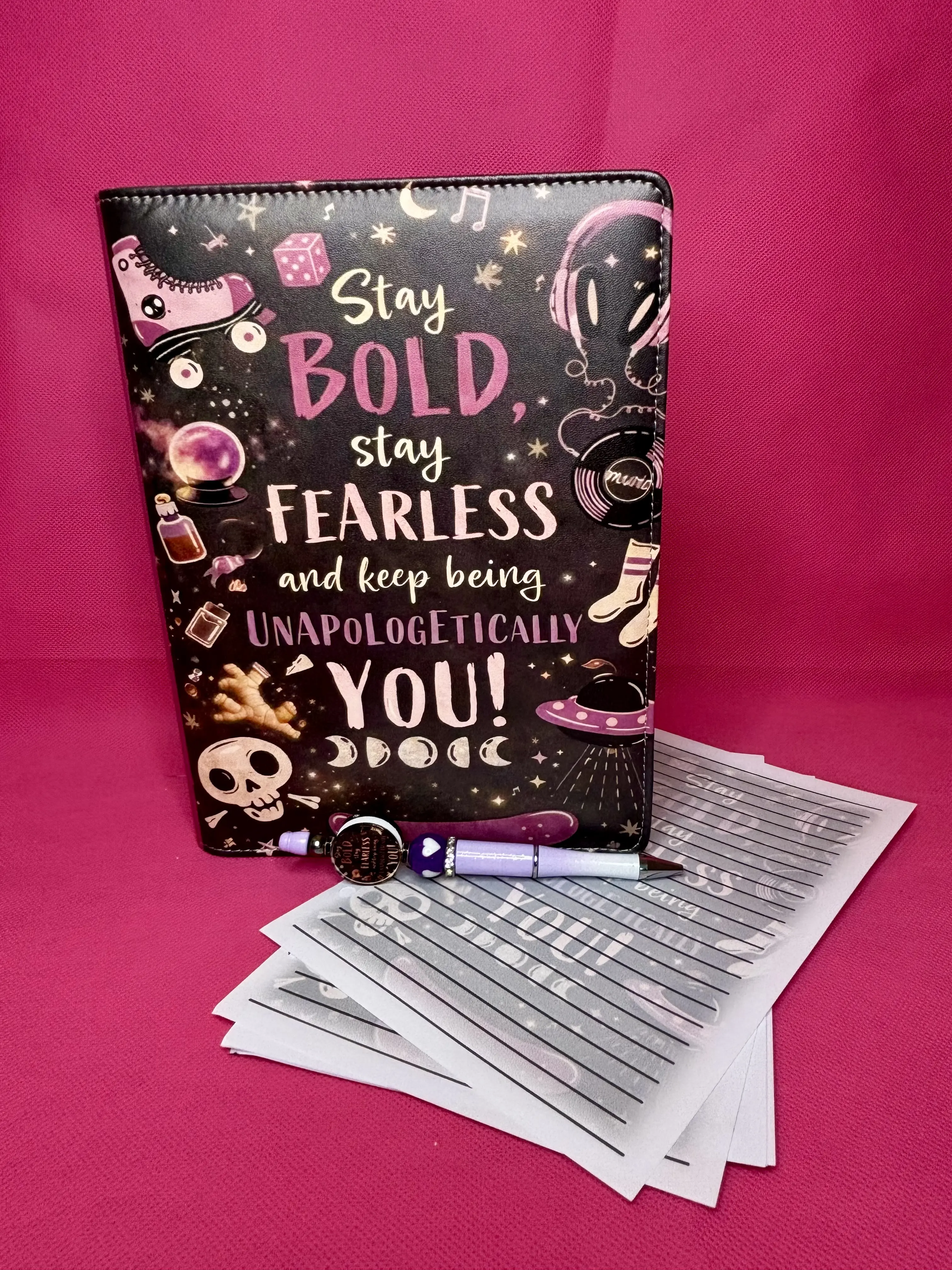 Stay Bold, Stay Fearless Binder Bundle - A5 Binder, Matching Paper & Beaded Pen