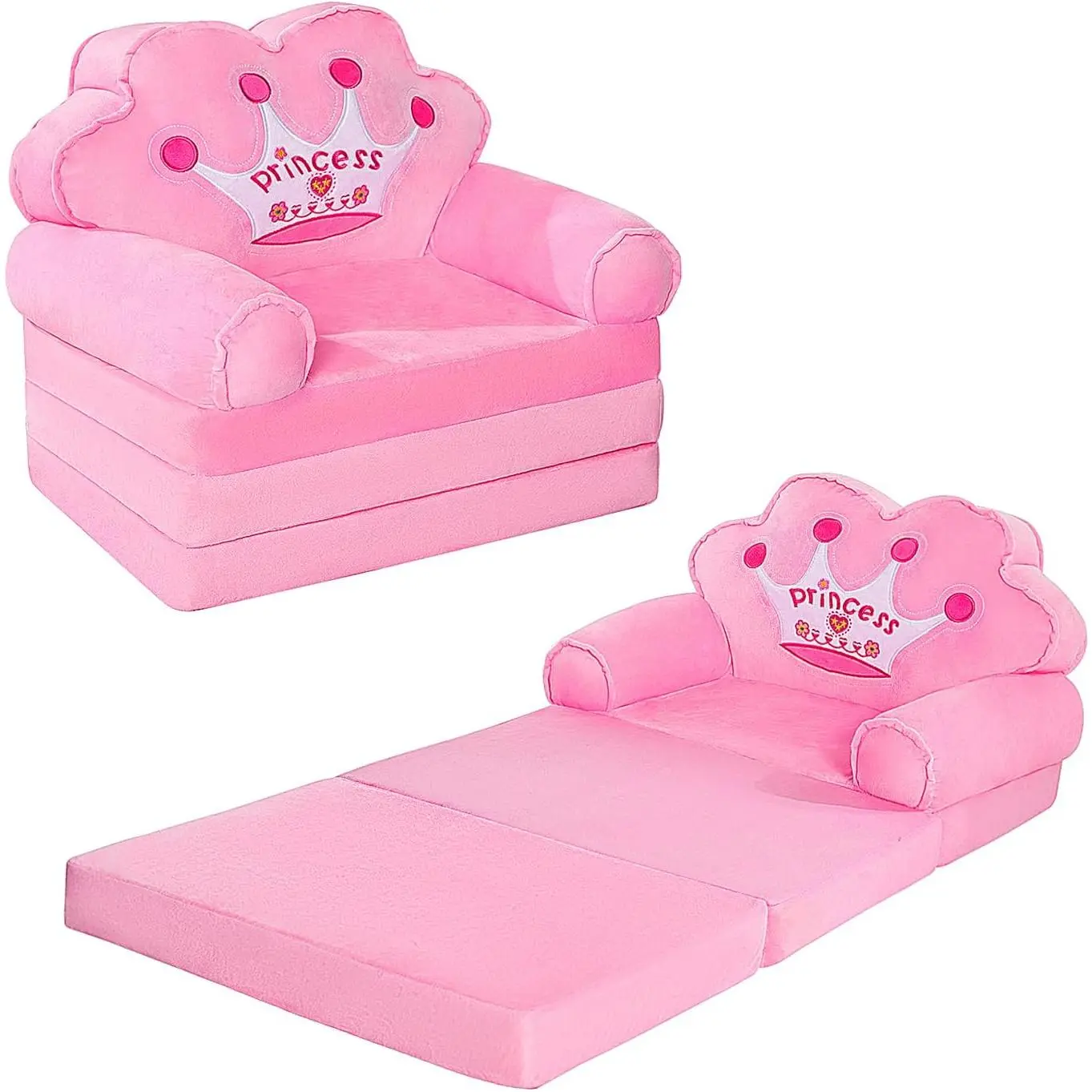 Kids Couch Fold Out, Foldable Princess Chair for Toddlers 1-3, Kids Furniture for Playroom, Gift for Birthday Christmas and Halloween(Pink)