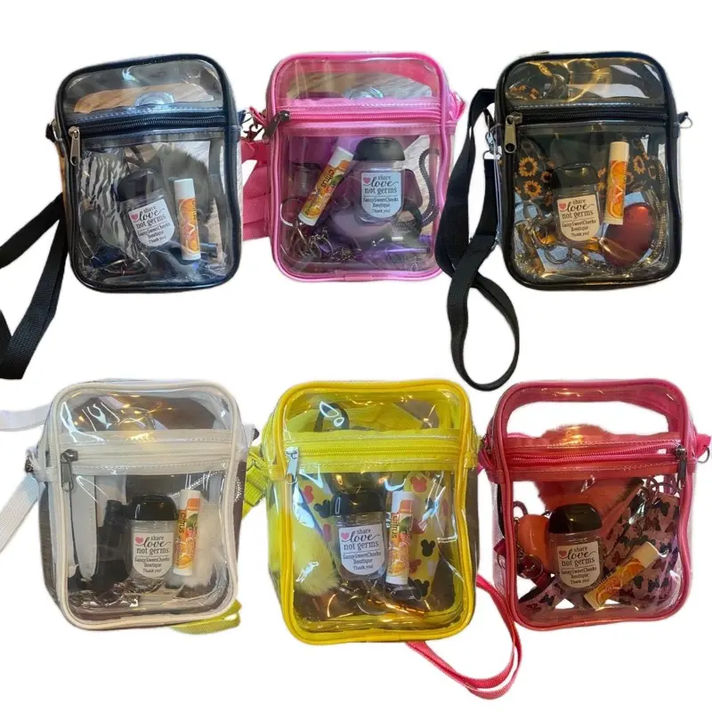 Keychain Multifunction Accessories Set, Clear Transparent Crossbody Handbag in Black, Sunflower, Pink, White, Purple, Leopard, Butterfly, Nurse, Cheetah